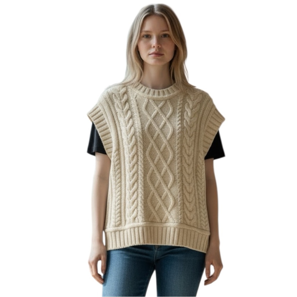 Anthropologie Ryegrass Cream Cable Knit Sweater Vest Size L
